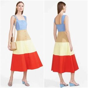 Staud Ariel Colorblock Sleeveless Midi Dress